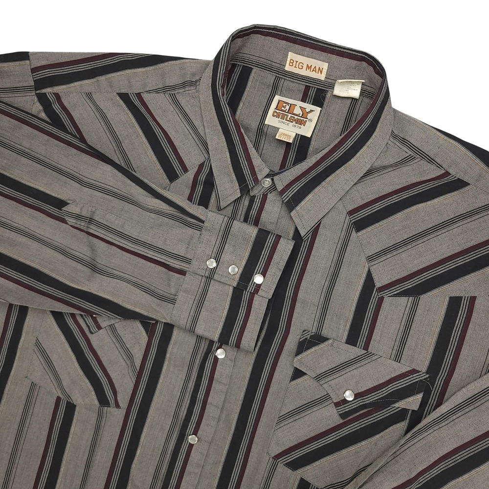 Ely Cattleman Shirt Mens 2X Big Gray Stripe Western Pearl Snap Cowboy Rodeo